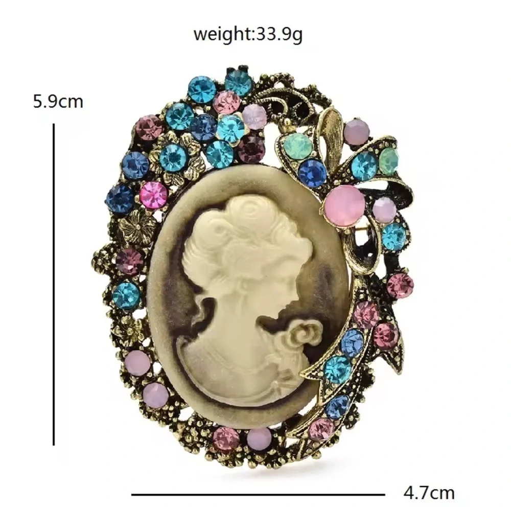 Cameo Vintage Brooch with Multicolor Crystals